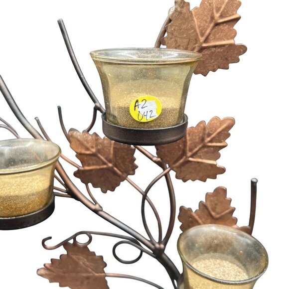 Fall Leaves 14" Metal Tea Light Candle Holder Dining Fireplace Candelabra Decor - Picture 11 of 11